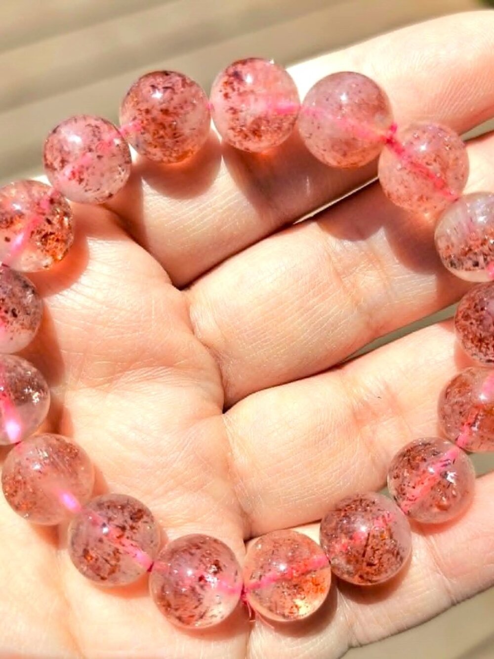 Premium Natural Strawberry Super Seven Crystal 12mm Round Bead Bracelet